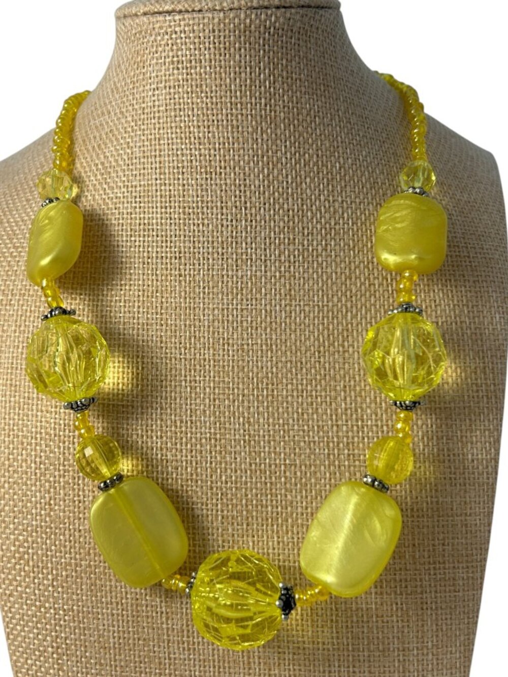Sophia Collection Yellow Faceted Beaded Statement Necklace Silver Tone